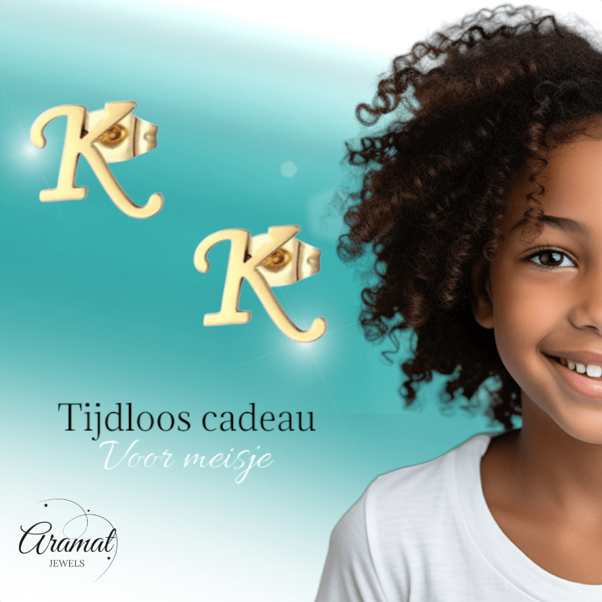RVS letter K oorstekers goudkleurig - Aramat Jewels - Oorbellen - cadeautip