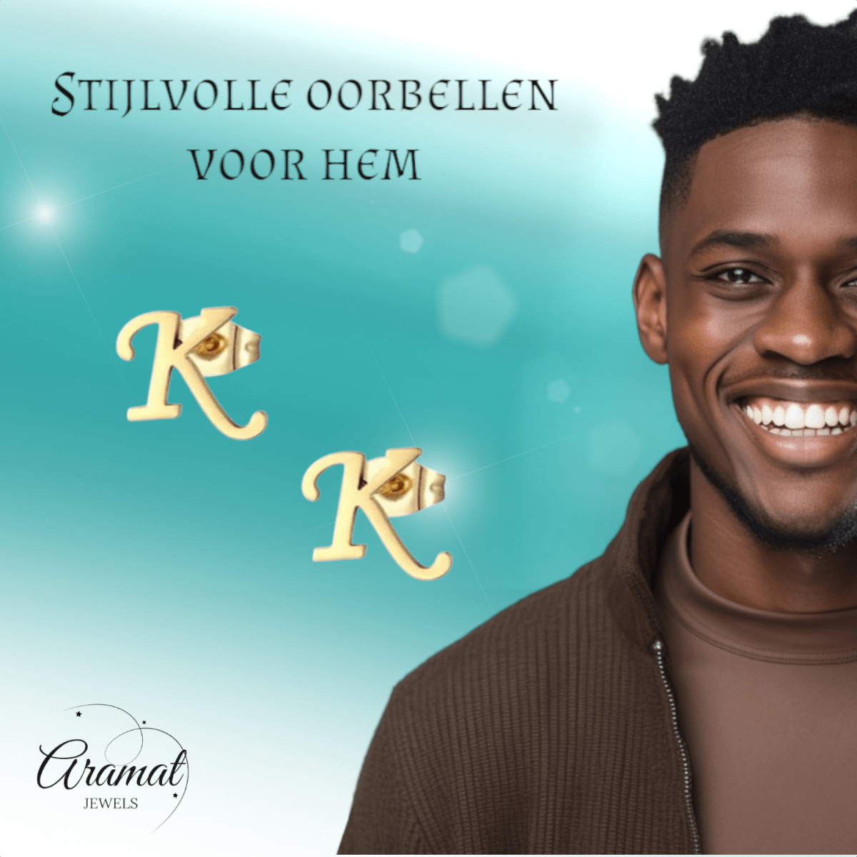 RVS letter K oorstekers goudkleurig - Aramat Jewels - Oorbellen - cadeautip