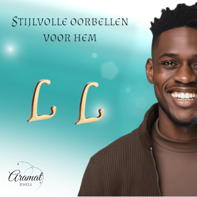 RVS letter L oorstekers goudkleurig - Aramat Jewels - Oorbellen - cadeautip