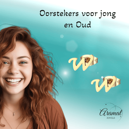 RVS Letter W Oorbellen Goudkleurig – Initiaal - Aramat Jewels - Oorbellen - cadeautip