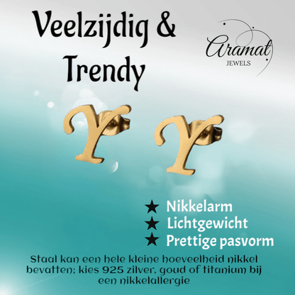 RVS Letter Y Oorbellen Goudkleurig – Initiaal - Aramat Jewels - Oorbellen - cadeautip