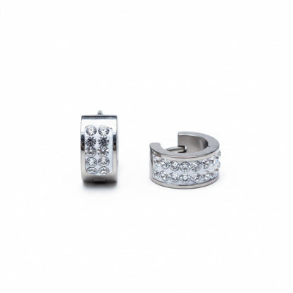RVS Mini Huggie Creolen 2 Rijen Kristal Zilverkleur 13mm - Dames Kind - Aramat Jewels - Oorringen - cadeautip