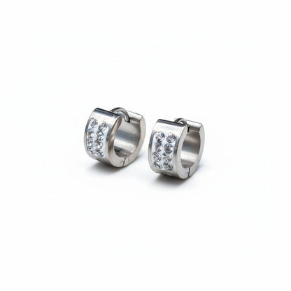 RVS Mini Huggie Creolen 2 Rijen Kristal Zilverkleur 13mm - Dames Kind - Aramat Jewels - Oorringen - cadeautip