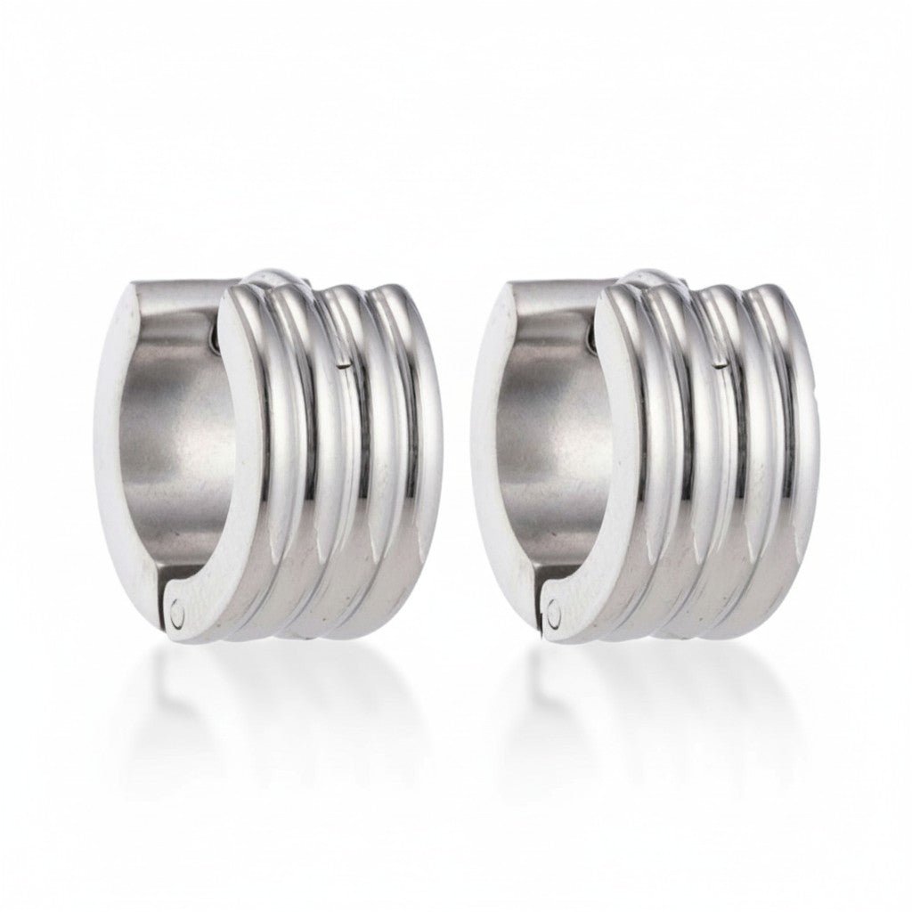 RVS Mini Huggie Creolen Streep Zilverkleur 13mm - Unisex Kind - Aramat Jewels - Oorringen - cadeautip