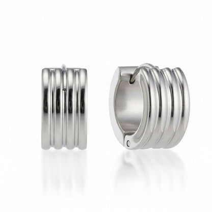 RVS Mini Huggie Creolen Streep Zilverkleur 13mm - Unisex Kind - Aramat Jewels - Oorringen - cadeautip