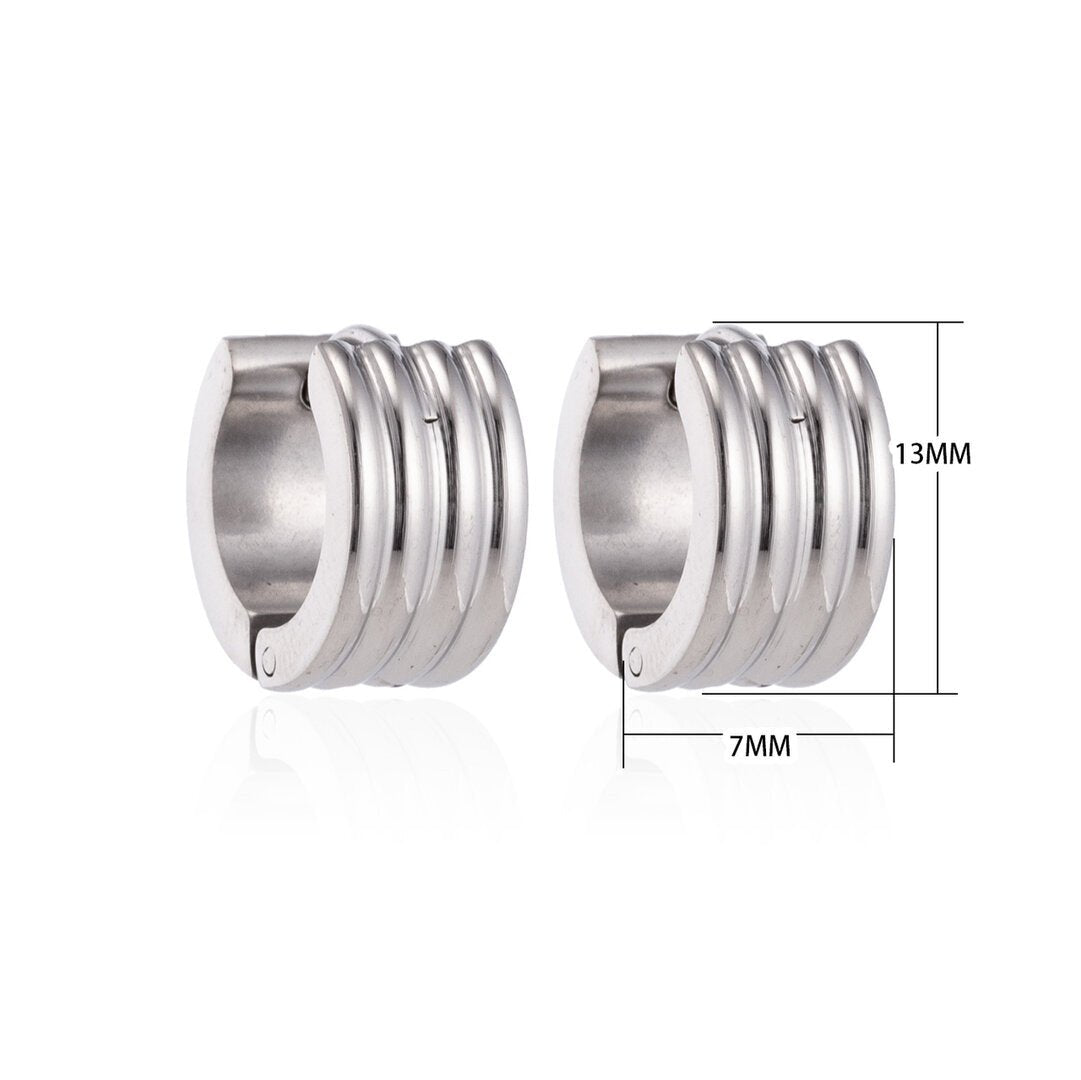 RVS Mini Huggie Creolen Streep Zilverkleur 13mm - Unisex Kind - Aramat Jewels - Oorringen - cadeautip