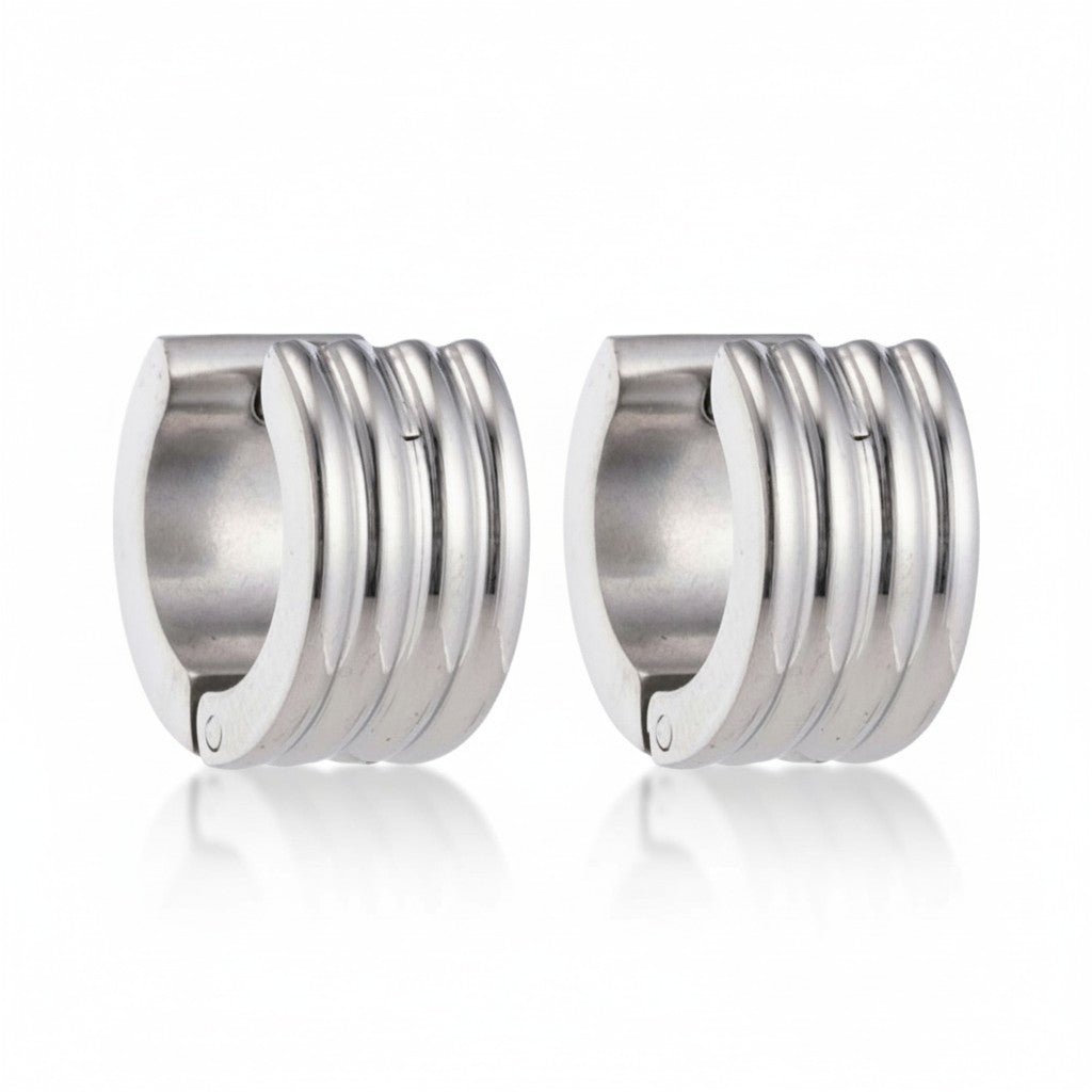 RVS Mini Huggie Creolen Streep Zilverkleur 13mm - Unisex Kind - Aramat Jewels - Oorringen - cadeautip