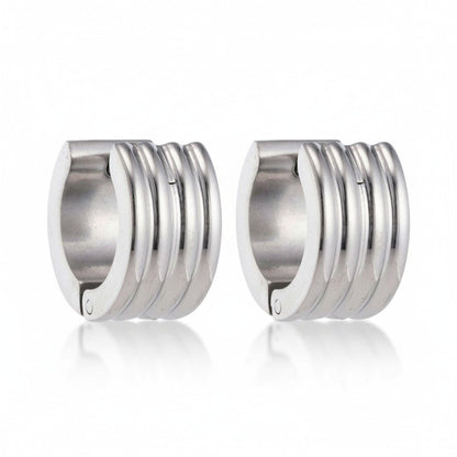 RVS Mini Huggie Creolen Streep Zilverkleur 13mm - Unisex Kind - Aramat Jewels - Oorringen - cadeautip