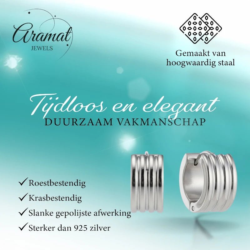 RVS Mini Huggie Creolen Streep Zilverkleur 13mm - Unisex Kind - Aramat Jewels - Oorringen - cadeautip