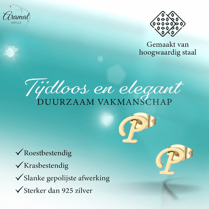 RVS Oorbellen Letter P – Goudkleurig – 10 mm - Aramat Jewels - Oorbellen - cadeautip