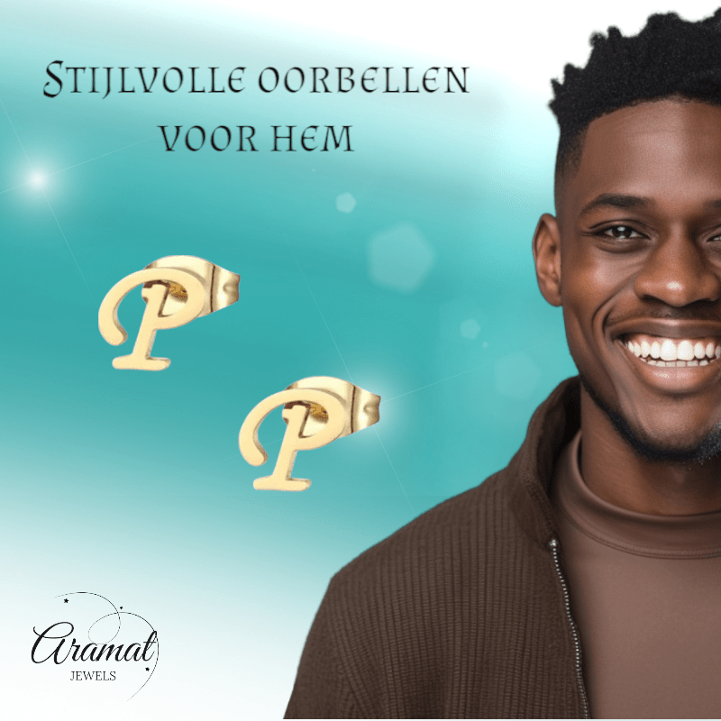 RVS Oorbellen Letter P – Goudkleurig – 10 mm - Aramat Jewels - Oorbellen - cadeautip