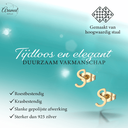 RVS Oorbellen Letter S – Goudkleurig – 10 mm - Aramat Jewels - Oorbellen - cadeautip