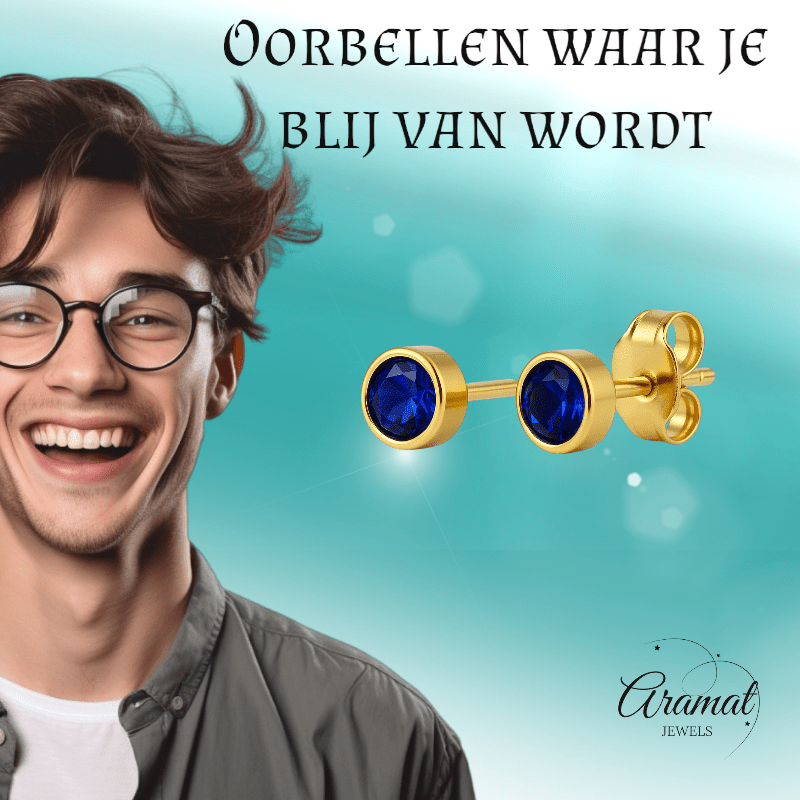 RVS Oorbellen met Donkerblauwe Zirkonia - 5mm - oor2065 - XE58221 - Oorbellen kopen# - 5mm - alles - blauw