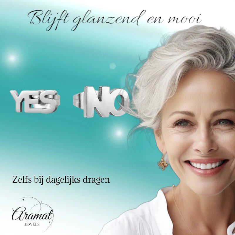 RVS oorbellen yes en no - oor18 - Oorbellen kopen# - 10mm - alles