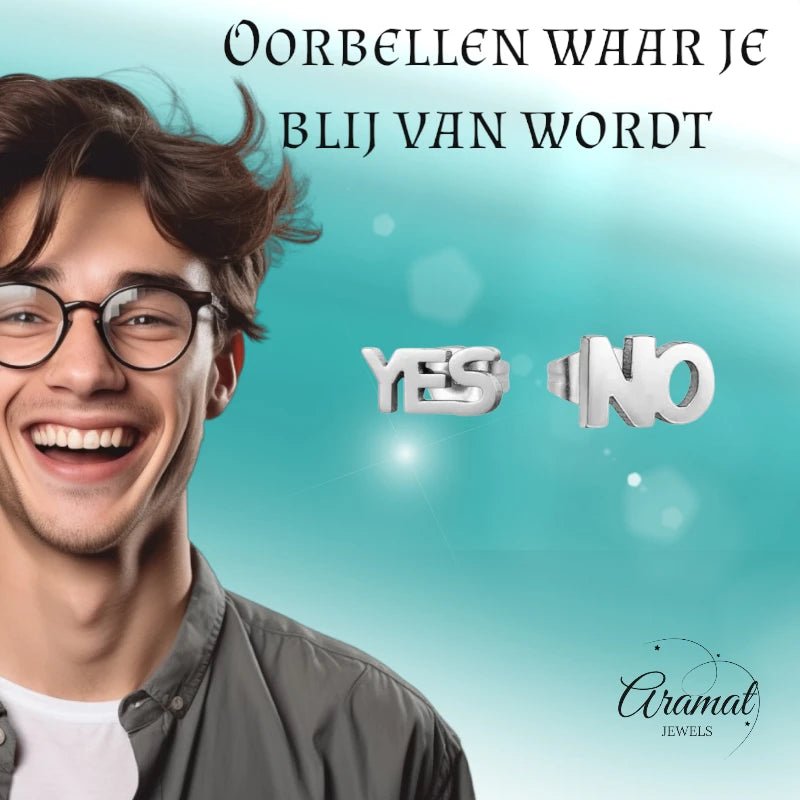 RVS oorbellen yes en no - oor18 - Oorbellen kopen# - 10mm - alles