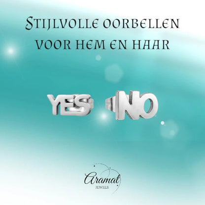 RVS oorbellen yes en no - oor18 - Oorbellen kopen# - 10mm - alles