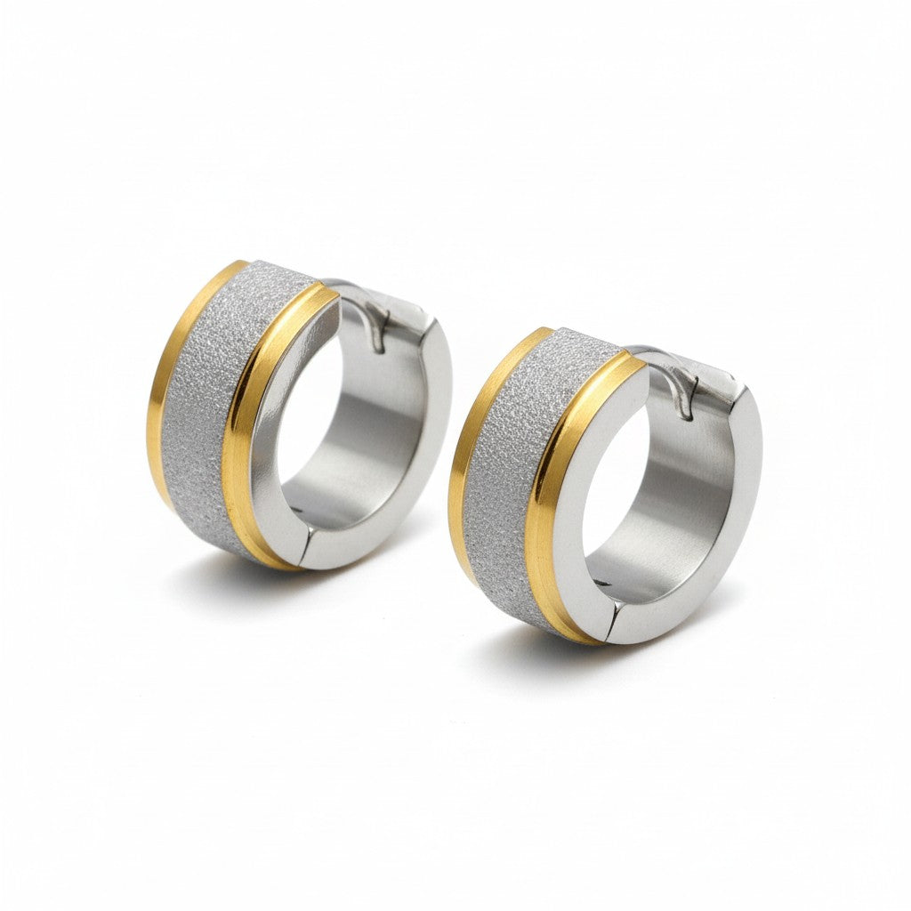 Stainless steel earrings - Bicolor - Sandblasted