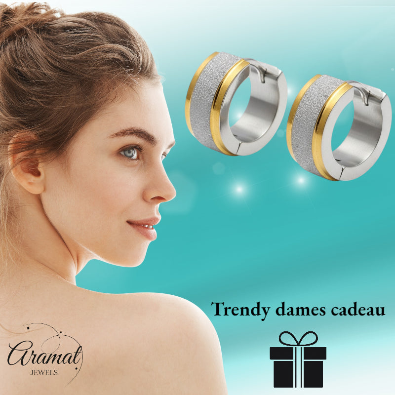 Stainless steel earrings - Bicolor - Sandblasted