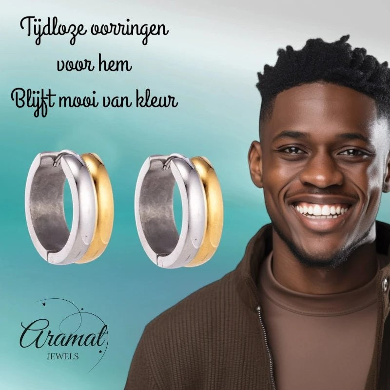 RVS oorringen - Bicolor Staal - Glanzend - Aramat Jewels - Oorringen - cadeautip