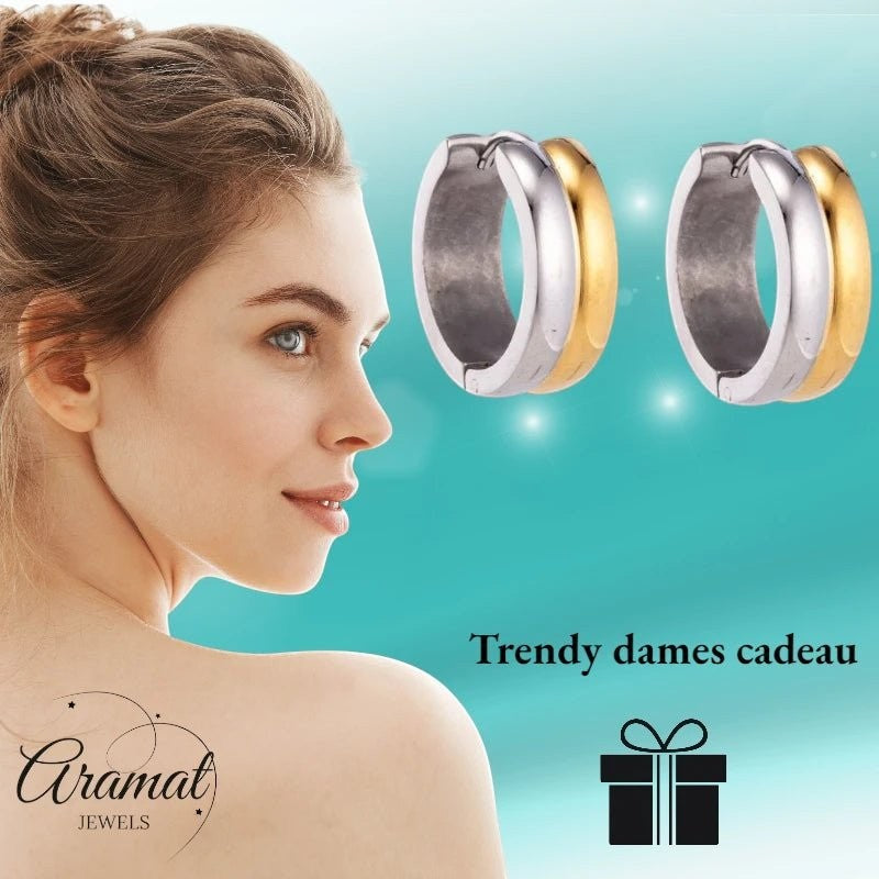 RVS oorringen - Bicolor Staal - Glanzend - Aramat Jewels - Oorringen - cadeautip