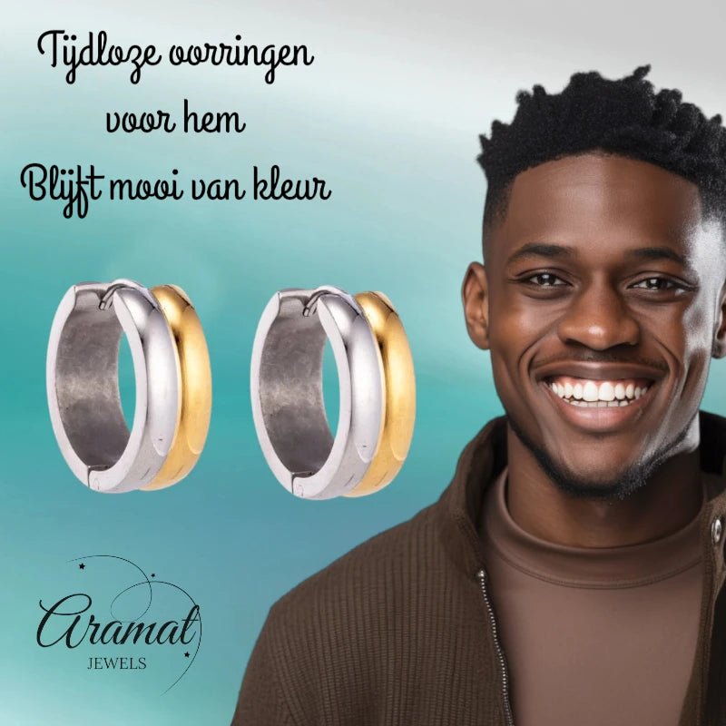 Boucles d'oreilles en acier inoxydable - Acier bicolore - Brillant 