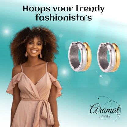 Boucles d'oreilles en acier inoxydable - Acier bicolore - Brillant 