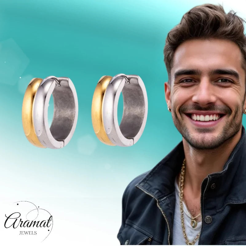 Boucles d'oreilles en acier inoxydable - Acier bicolore - Brillant 