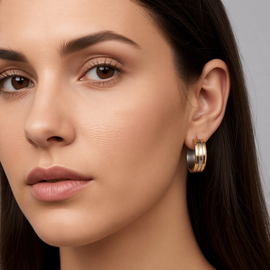 RVS Oorringen Bicolor Streep Goud Zilver 20mm - Dames - Aramat Jewels - Oorringen - cadeautip