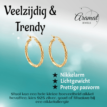 RVS Oorringen Gedraaid 30mm – Goudkleurige Creolen met Twisted Motief - oor6358 - ms - 023 - Oorringen kopen# - 30mm - alles - cadeau