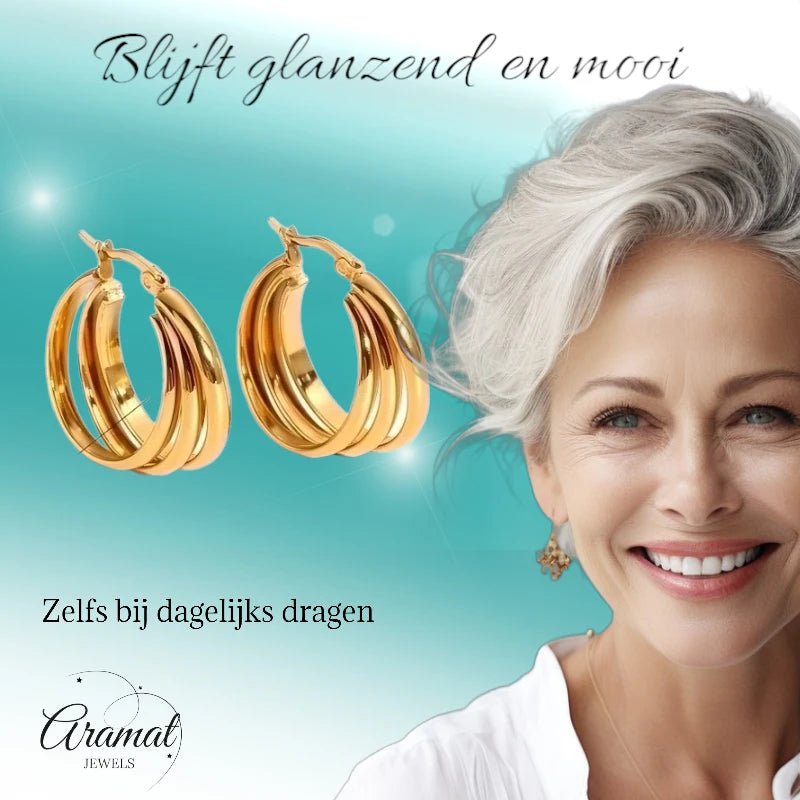 RVS Oorringen Goud – 28mm – Triple Hoepels in 1 - oor6321 - 67349 - Oorringen kopen# - 28mm - alles - cadeau