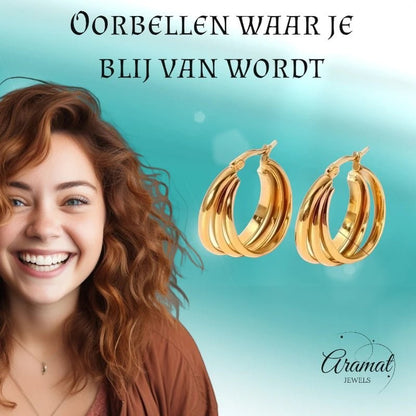 RVS Oorringen Goud – 28mm – Triple Hoepels in 1 - oor6321 - 67349 - Oorringen kopen# - 28mm - alles - cadeau