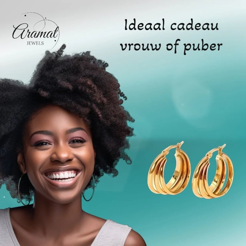 RVS Oorringen Goud – 28mm – Triple Hoepels in 1 - oor6321 - 67349 - Oorringen kopen# - 28mm - alles - cadeau