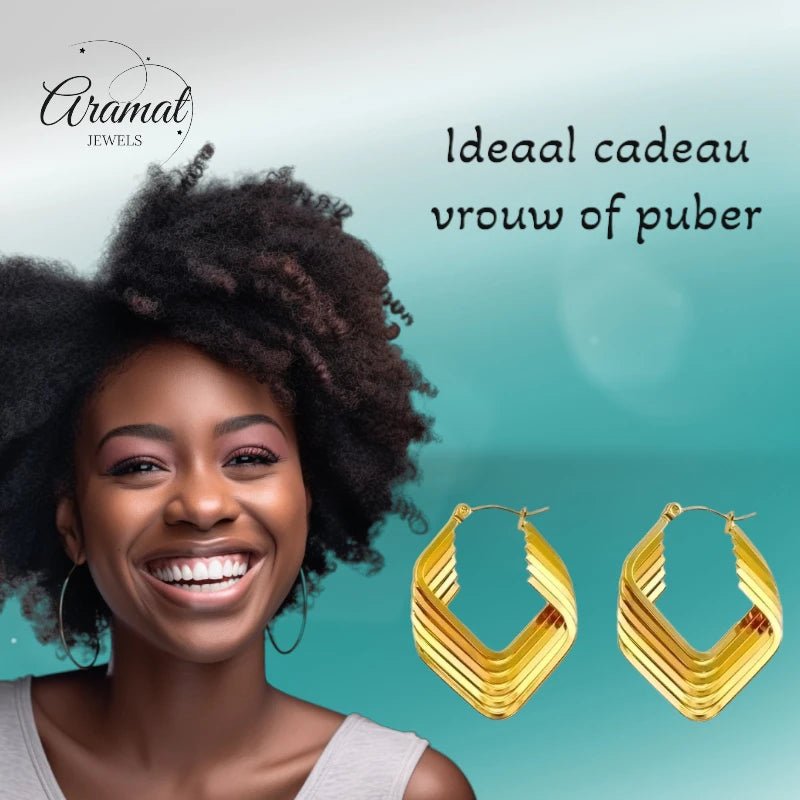 RVS Oorringen Goudkleur – 39mm – 6 Vierkante Hoepels in 1 - oor6320 - 69936 - Oorringen kopen# - 40mm - alles - cadeau