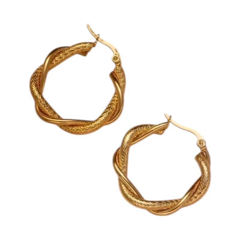 RVS Oorringen Goudkleurig – 30mm – Gedraaid & Ruitmotief - oor6318 - 528903 - Oorringen kopen# - 30mm - alles - cadeau