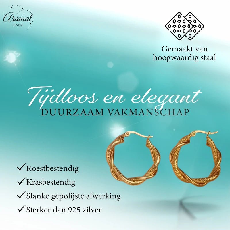 RVS Oorringen Goudkleurig – 30mm – Gedraaid & Ruitmotief - oor6318 - 528903 - Oorringen kopen# - 30mm - alles - cadeau