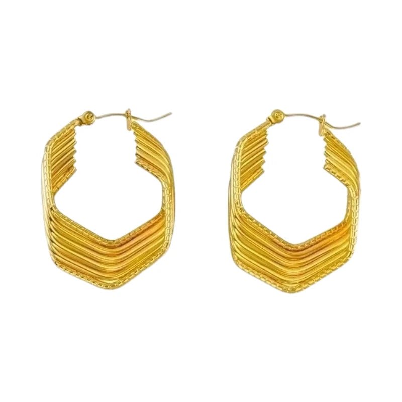 RVS Oorringen Goudkleurig – 35mm – Vijfhoek met 6 Hoepels - oor6322 - 69938 - Oorringen kopen# - 35mm - alles - cadeau