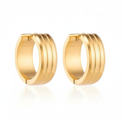 Rvs Oorringen met Dubbele Strepen goudkleur - Aramat Jewels - Oorringen - cadeautip