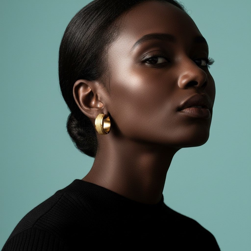 RVS Oorringen met Gematteerde Lijn Goudkleur 20mm - Aramat Jewels - Oorringen - cadeautip