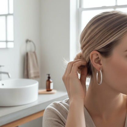 RVS Oorringen met Puntjes Motief Zilverkleur 30mm - Aramat Jewels - Oorringen - cadeautip