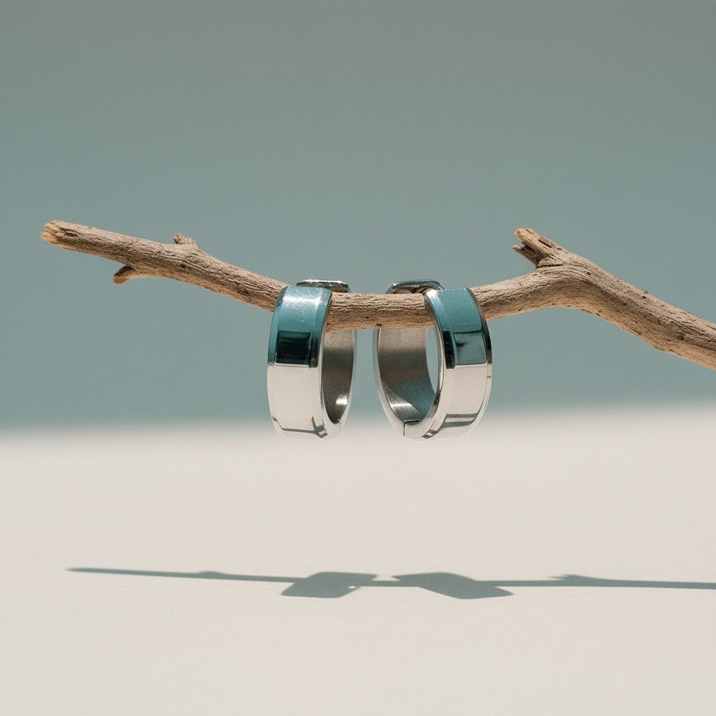 RVS Oorringen met Schuine Rand Zilverkleur 20mm - Aramat Jewels - Oorringen - cadeautip