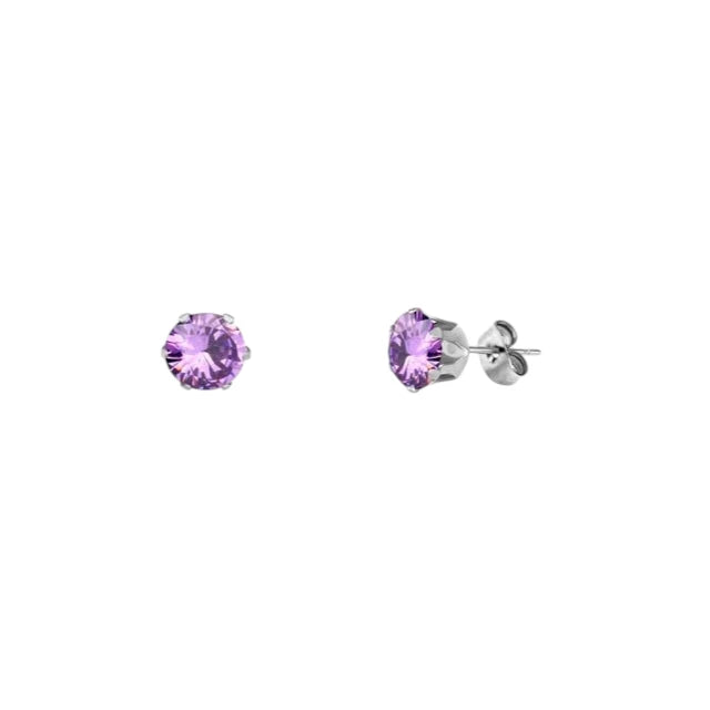 Boucles d'oreilles en acier inoxydable et zircon violet