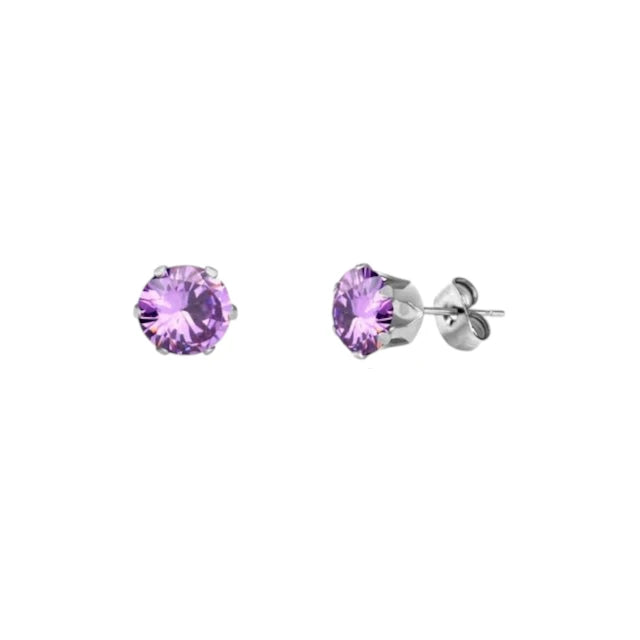 Boucles d'oreilles en acier inoxydable et zircon violet
