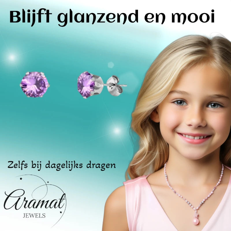 Boucles d'oreilles en acier inoxydable et zircon violet
