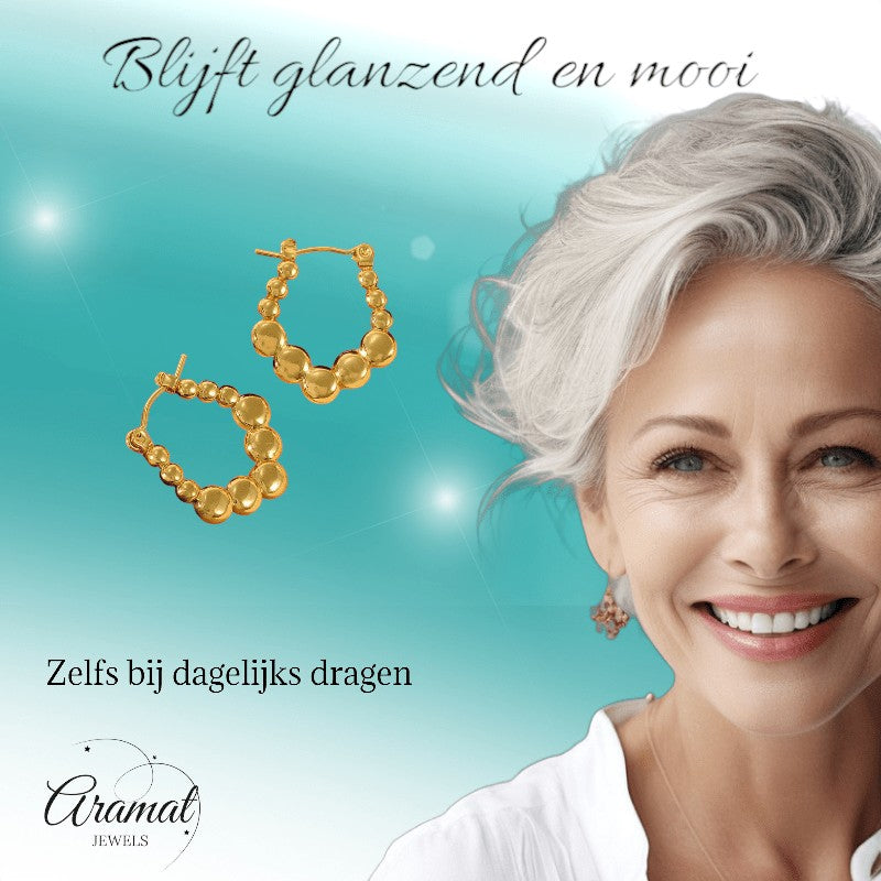 RVS Rechthoekige Oorringen met Bolletjesmotief 21x24mm - oor6362 - 792420 - Oorringen kopen# - 21mm - alles - bolletjes