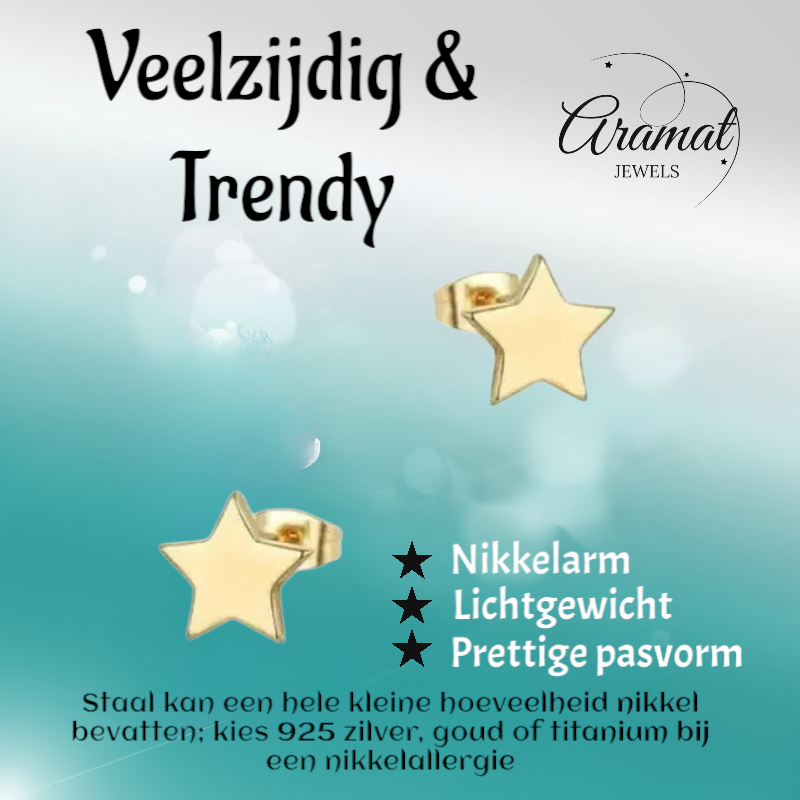 Boucles d'oreilles puces en forme d'étoile, acier doré – mini 4 mm