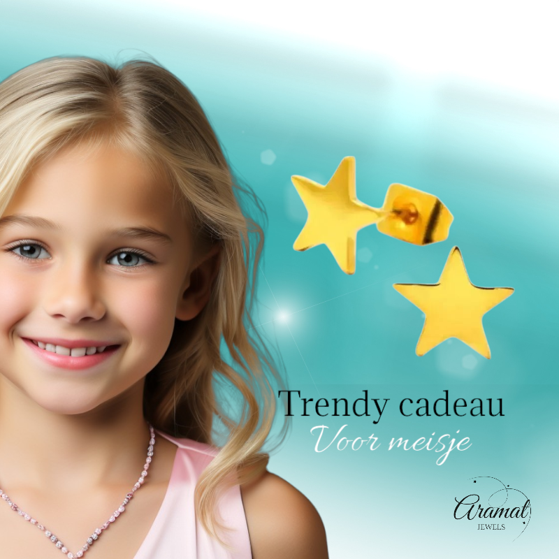 Boucles d'oreilles puces en forme d'étoile, acier doré – 7 mm, style classique