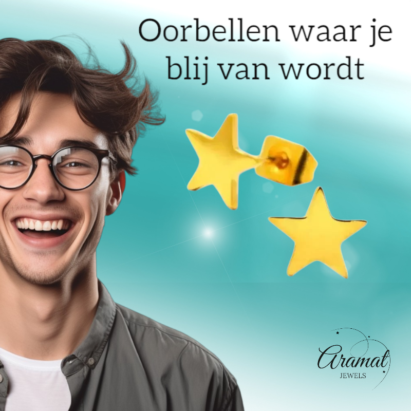 Boucles d'oreilles puces en forme d'étoile, acier doré – 7 mm, style classique