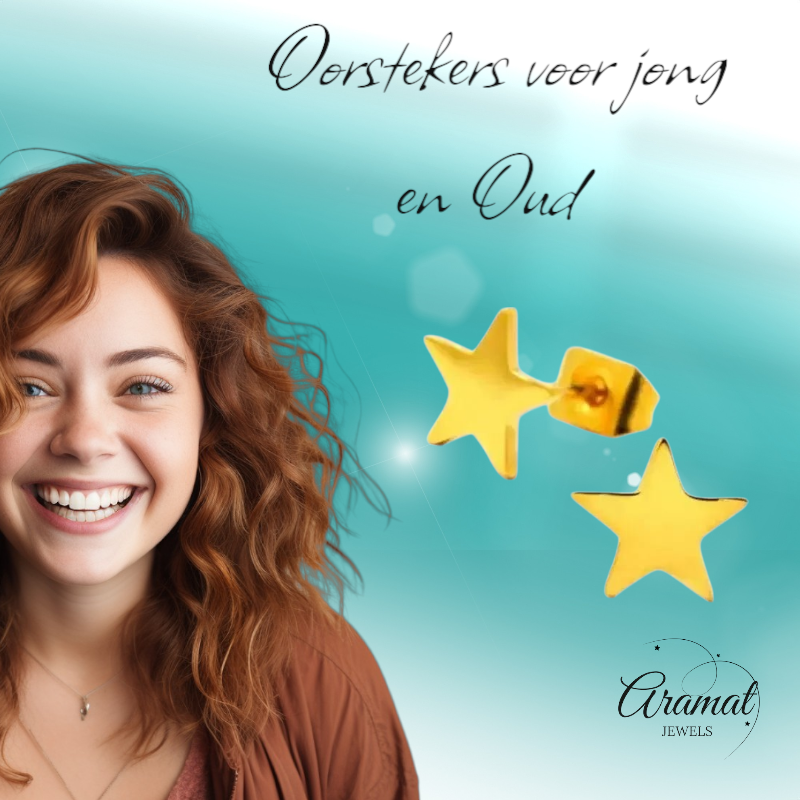 Boucles d'oreilles puces en forme d'étoile, acier doré – 7 mm, style classique