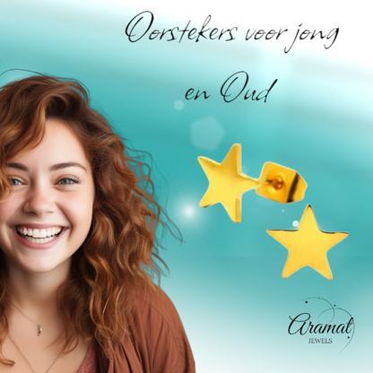 Boucles d'oreilles puces en forme d'étoile, acier doré – 7 mm, style classique