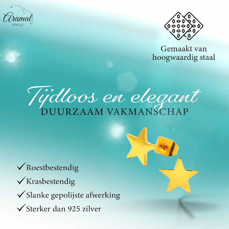 Boucles d'oreilles puces en forme d'étoile, acier doré – 7 mm, style classique